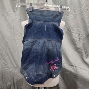 Stylish Denim Dog Jacket with Pink Embroidery